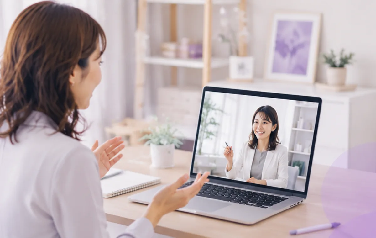 自宅のパソコンからオンライン講座を受けている様子